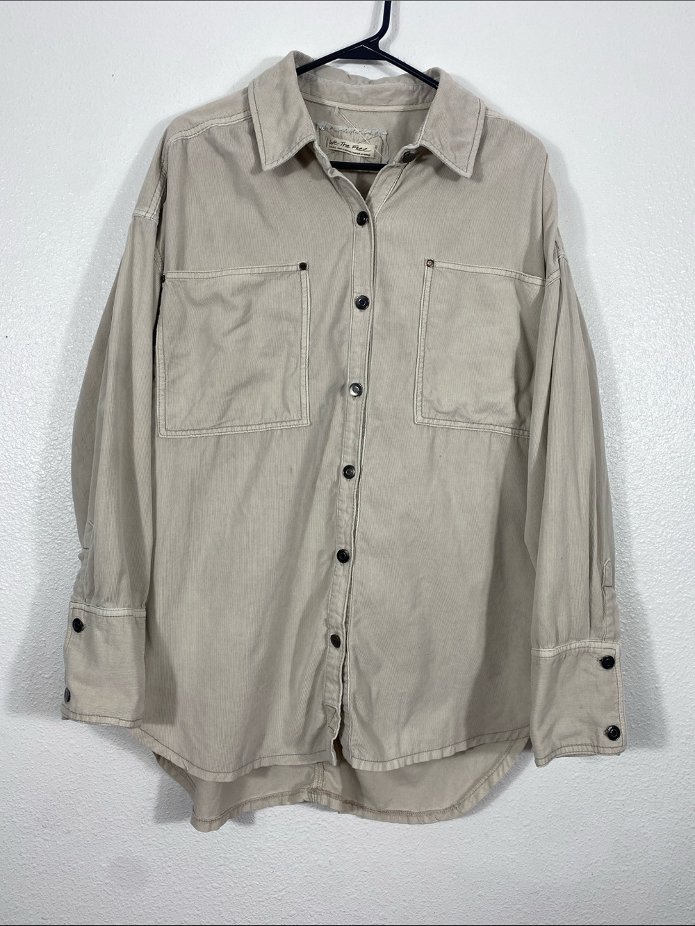 Free People Baby Corduroy Oversized Button Down Shirt Beige Small 100% Cotton - Picture 4 of 16